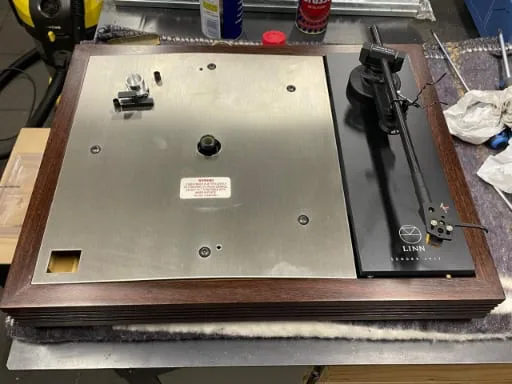 LP12 during restoration, with new armboard